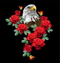 Eagle with roses on black background