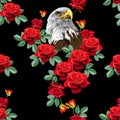 Eagle with roses seamless pattern