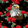 Eagle with roses seamless pattern