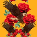 Eagle with roses seamless pattern