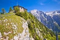 Eagle`s Nest or Kehlsteinhaus hideout on the rock above Alpine landscape Royalty Free Stock Photo