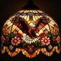 Eagle\'s Radiance: Stained Glass Lampshade Illuminating with Majestic Design