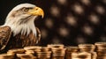 Eagle with several gold coins