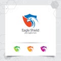 Eagle shield logo vector design with concept of security guard and eagle head icon illustration for data protection, privacy lock