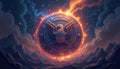 Eagle shield star fantasy glowing night mountain sky fire emblem create dramatic and mystical atmosphere in this fantasy scene Royalty Free Stock Photo