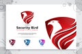 Eagle shield vector logo designs with modern style for technology company, Bird shield illustration for cyber security and