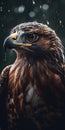 Eagle sitting on a branch in the rain, close-u Generative AI