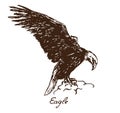 Eagle sitting on the rock, with inscription, hand drawn doodle Royalty Free Stock Photo