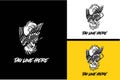 eagle skull head and head black panther black and white vector