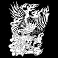 Eagle Skull Trad Tattoo 02 Black and White Illustration