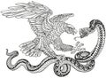 Eagle And Snake Fighting. Black and white vector illustration Royalty Free Stock Photo