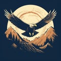 Majestic Eagle Vintage T-shirt Design With Mountain And Moon Royalty Free Stock Photo