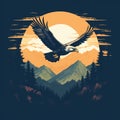 Sunset Eagle Vintage T-shirt Design With Majestic Mountain Range Royalty Free Stock Photo