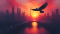 Eagle Soaring Sunset Cityscape Dubai Royalty Free Stock Photo