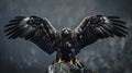 Eagle spreads its wings on a rock in the wild. A clawed predatory animal Royalty Free Stock Photo