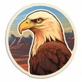 Eagle Sticker With Stunning Mountain View - Fine Detailed And Simplified Design Royalty Free Stock Photo