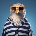 Funny Seagull In Sunglasses And Striped Shirt - Conceptual Portraiture