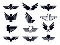 Eagle symbol. Silhouette flying eagles emblem, winged badge and freedom hawk wings stencil vector icons bundle Royalty Free Stock Photo