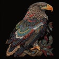 Eagle. Tapestry ornamental proud eagle bird. Embroidery textured vector background illustration. Wildlife. Decorative ornate