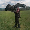 Eagle training process for rabbit hunting in forests and meadows Royalty Free Stock Photo