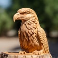 Handmade Wood Carving Of Eagle With Tree Background