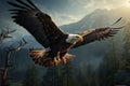 Eagles flight showcases its majestic presence with outspread wings Royalty Free Stock Photo