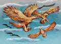 Eagles flying on the sky. Fantasy scene