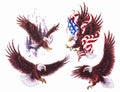 American eagles oldskool tattoo set. Set of labels and elements. Vector set illustration template tattoo Royalty Free Stock Photo