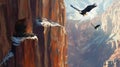 Eagles Soaring Over a Canyon Cliff with a Bird Nest Royalty Free Stock Photo