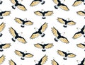 Eagles on the white background. Vector seamless pattern with birds.