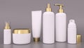 Ealistic 3D rendering mockup for cosmetic containers for creams and tonic bottles. Bottle and tube, tonic cream for care skin