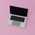 Ealistic modern computer laptop 3d 16-Inch isolate on pink background, mock-up device notebook display highly detailed resolution