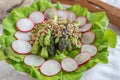 Ealthy spring salad with asparagus on a table