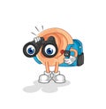 Ear with binoculars character. cartoon mascot vector