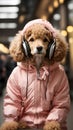 Ear Candy Elegance: Poodle\'s Sporty Outfit and Headphones Bring Canine Style