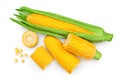 Ear of corn isolated on a white background. Clipping path. Top view. Flat lay Royalty Free Stock Photo