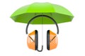 Ear defenders under umbrella, 3D rendering