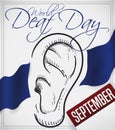 Ear Draw, Ribbons and Calendar to Celebrate World Deaf Day, Vector Illustration