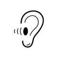 Black solid icon for Ear, hear and listen Royalty Free Stock Photo