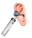 Ear examination Otoscopy. Examination of the external auditory canal to an examination of the eardrum. Realistic Royalty Free Stock Photo