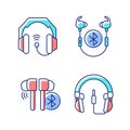 In ear and on ear headphones RGB color icons set Royalty Free Stock Photo