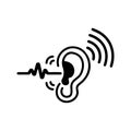 Ear, hear, hearing, listen, sound signal, speaker icon. Black vector