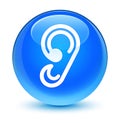 Ear icon glassy cyan blue round button