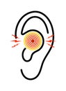 Ear icon with pain. Otitis from infection. Earache with tinnitus. Ache in middle ear with deaf. symbol of otorhinolaryngology. Royalty Free Stock Photo