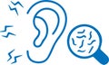 Ear infection icon, painful ear, virous attack ear blue vector icon.