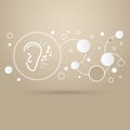 Ear listen sound signal icon on a brown background with elegant style and modern design infographic. Royalty Free Stock Photo