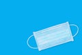 Ear-loop face mask 3 ply, Safety masks on blue background. dust protection respirator and breathing medical respiratory mask