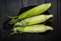 Ear of maize or corn, on black dark stone table background, top view flat lay Royalty Free Stock Photo