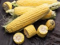 Ear of maize or corn on the dark wooden background Royalty Free Stock Photo