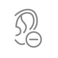 Ear with minus line icon. Disease hearing organ, deafness symbol